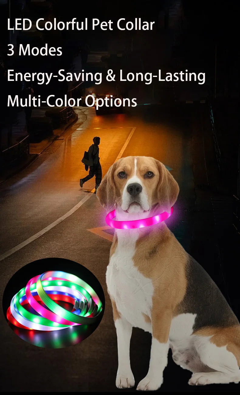 LED Illuminated Dog Collar, Waterproof PVC Material, With USB Interface, 3 Modes, Suitable for Large, Medium And Small Dogs.