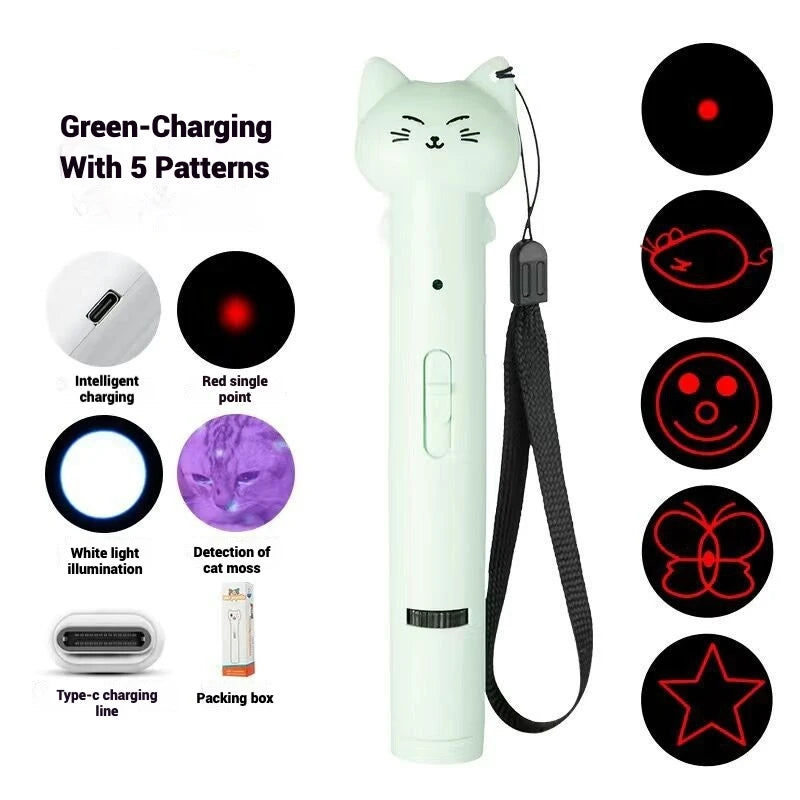 Laser Cat Toy USB Rechargeable Interactive Pet Light Stick Multi Pattern Infrared Pointer Funny Cat Chaser Exercise Training Toy