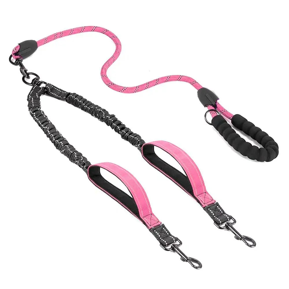 Reflective Double Dog Leash with Two Extra Traffic Handles: 360 Swivel No Tangle Dual Dog Walking Leash, Comfortable Shock Absor