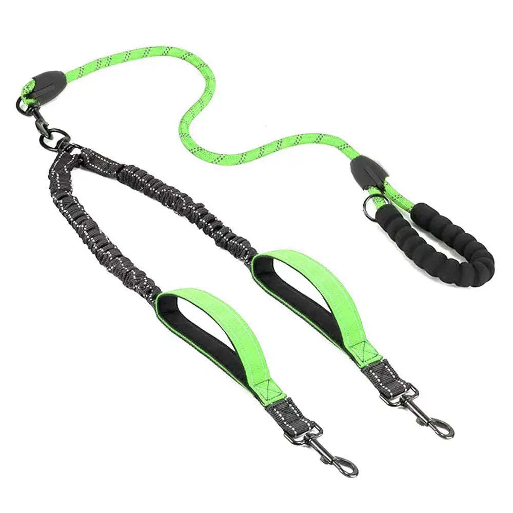 Reflective Double Dog Leash with Two Extra Traffic Handles: 360 Swivel No Tangle Dual Dog Walking Leash, Comfortable Shock Absor