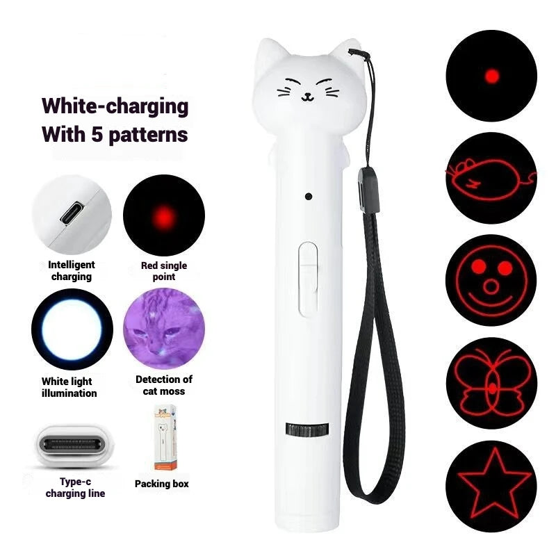 Laser Cat Toy USB Rechargeable Interactive Pet Light Stick Multi Pattern Infrared Pointer Funny Cat Chaser Exercise Training Toy