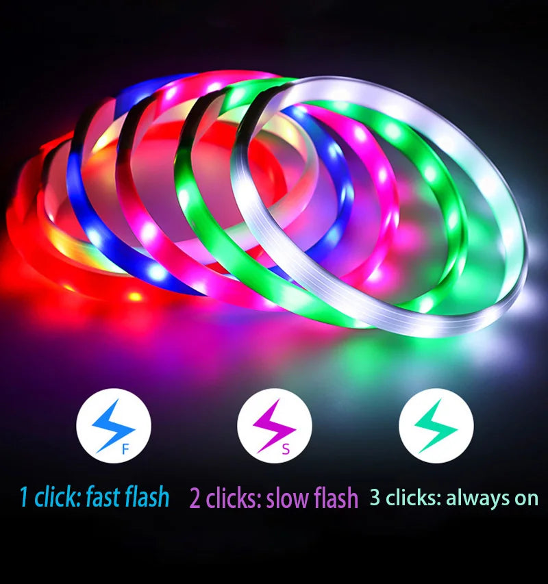 LED Illuminated Dog Collar, Waterproof PVC Material, With USB Interface, 3 Modes, Suitable for Large, Medium And Small Dogs.