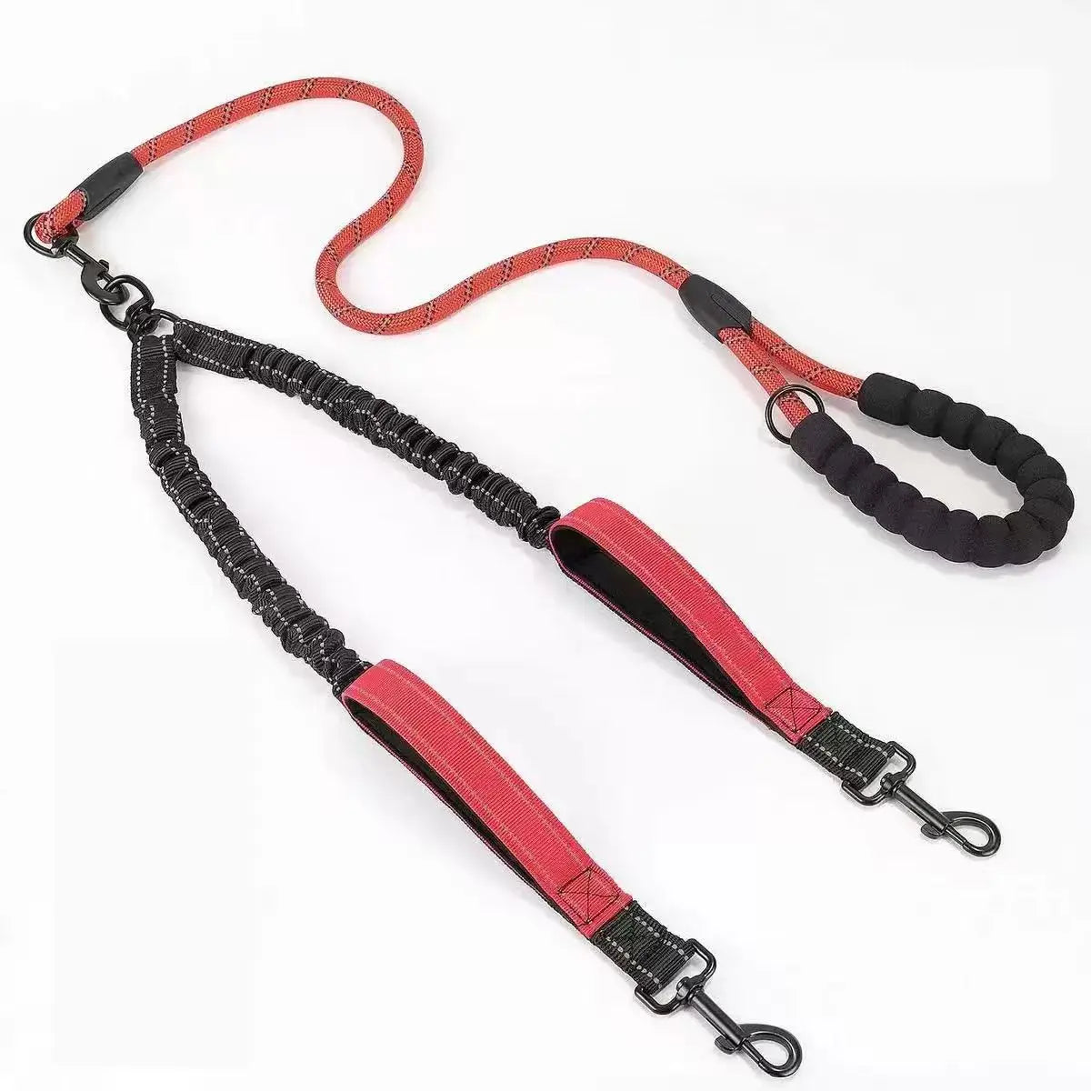 Reflective Double Dog Leash with Two Extra Traffic Handles: 360 Swivel No Tangle Dual Dog Walking Leash, Comfortable Shock Absor