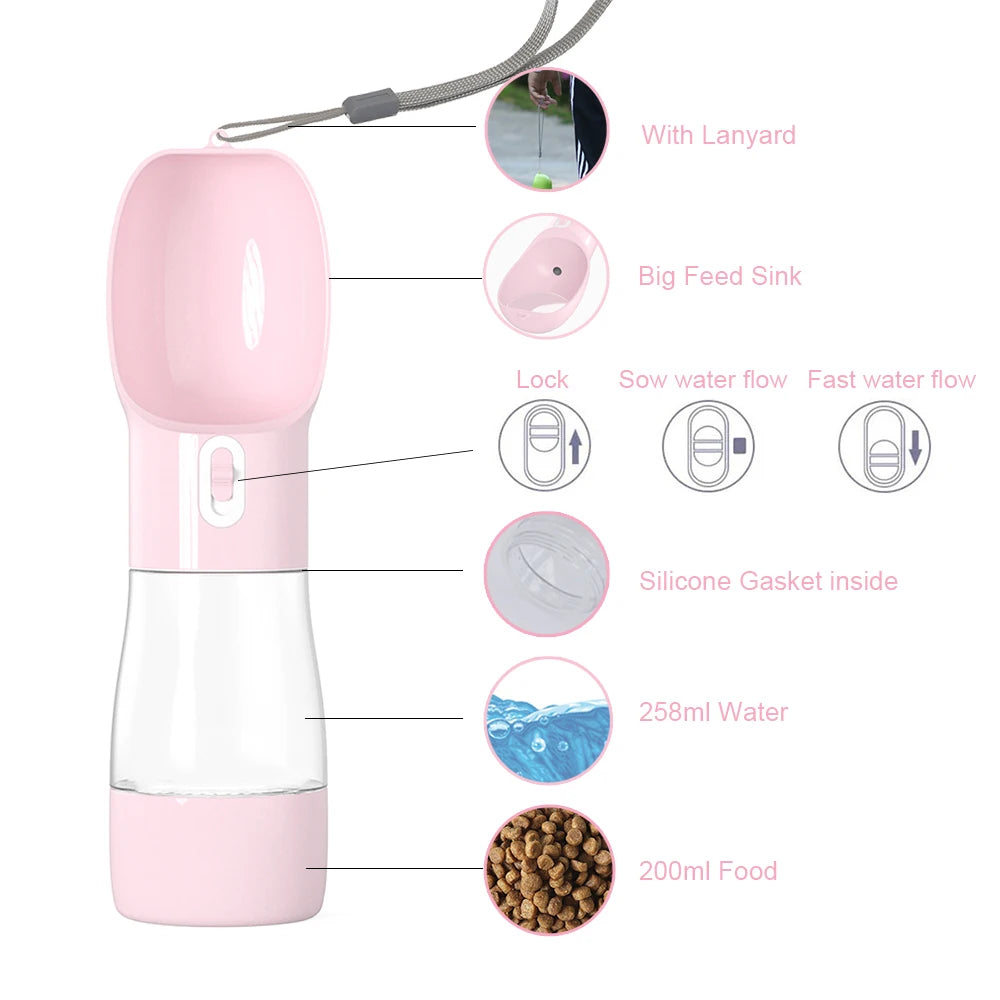 Portable Dog Water Bottle Dispenser 2 In 1 Pet Food And Water Feeder Outdoor Walking Hiking Drinking Bowls For Small Cats Dogs